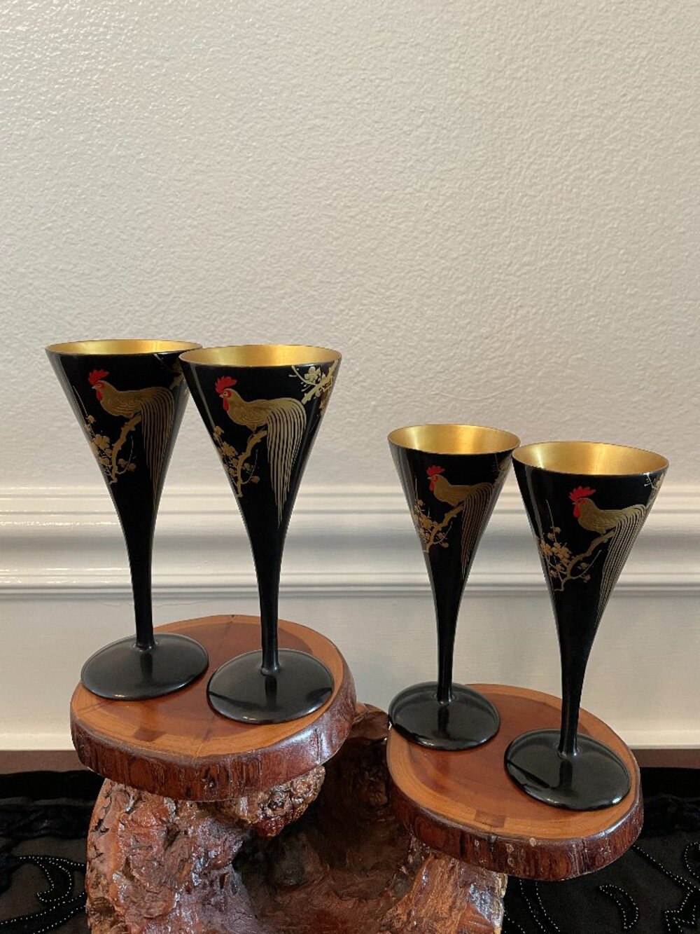 Vintage Japanese Lacquerware Cocktail Flutes (Set of 4)